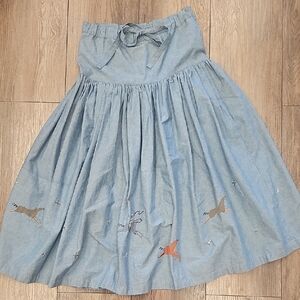 Women's, Blue, Embroidered, Skirt, Beaded, Cotton, Midi, Western, Cowgirl